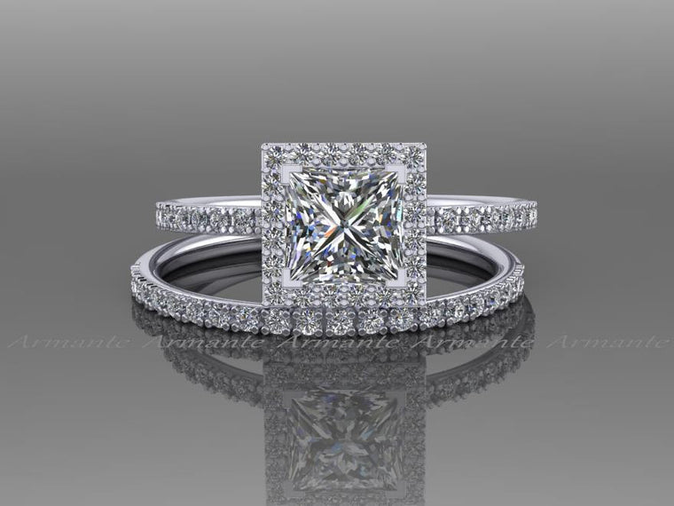 Princess Cut Moissanite And Natural Diamond Bridal Set