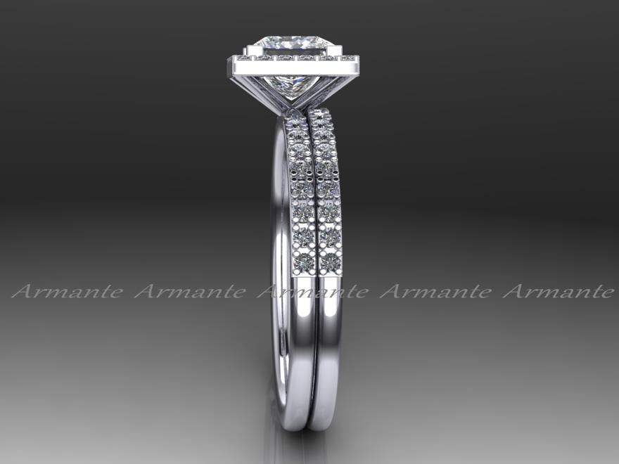 Moissanite And Natural Diamond Bridal Set, 14K White Gold
