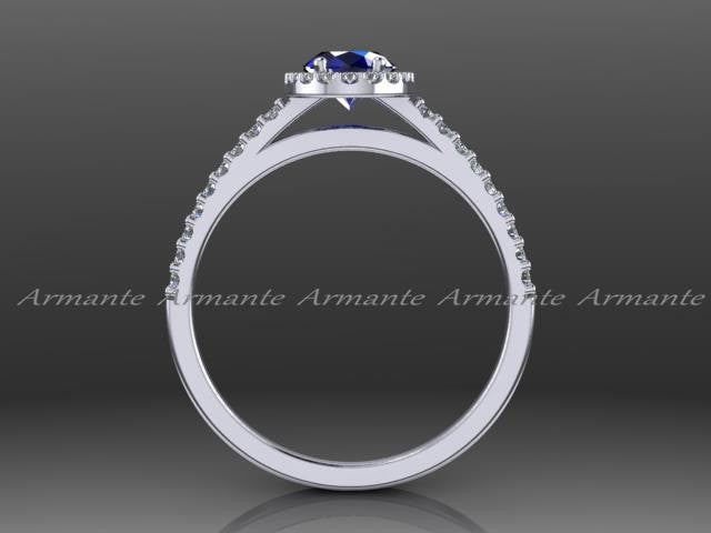 Oval Cut Blue Sapphire and Diamond Engagement Ring