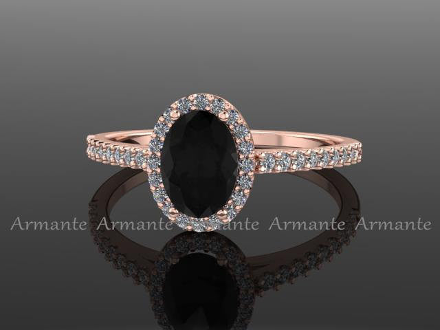 Oval Cut Black Diamond Engagement Ring, 14K Rose Gold