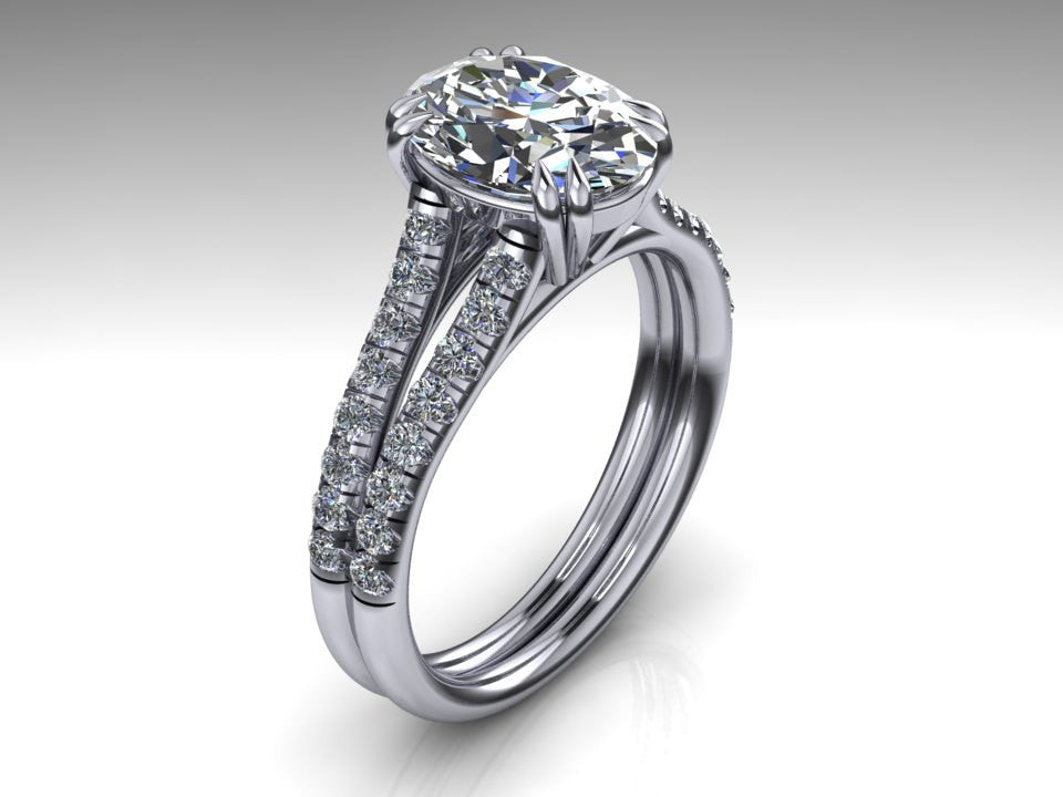 18K White Gold Oval Cut Engagement Ring