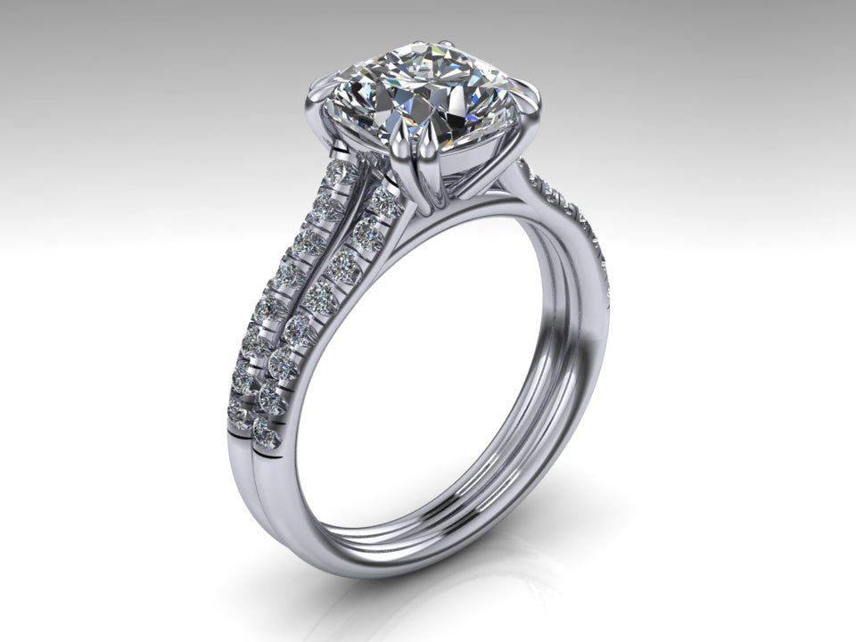 Forever One Moissanite & Diamond Engagement Ring White Gold