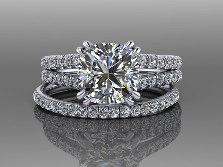 Cushion Cut Bridal Set Moissanite & Diamond Wedding Ring Set