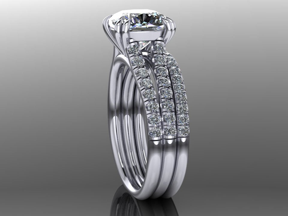 Cushion Cut Bridal Set Moissanite & Diamond Wedding Ring Set