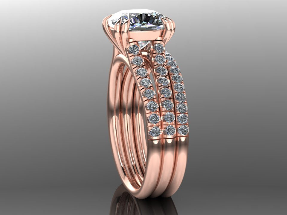 Split Shank Cushion Moissanite and Diamond Wedding Ring Set