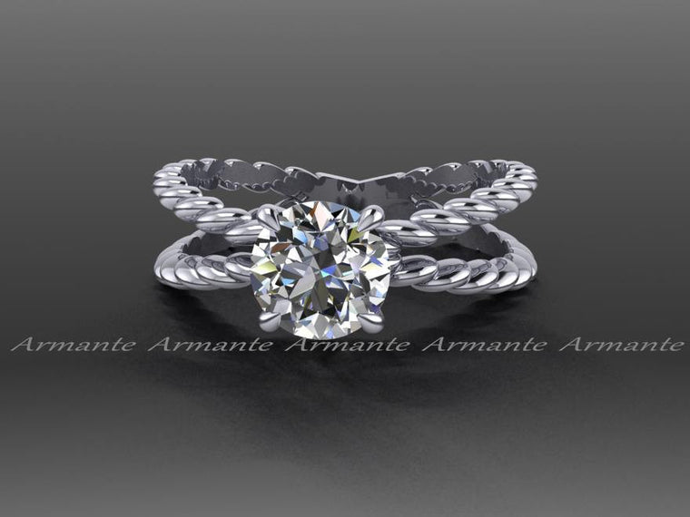 White Gold Criss Cross Solitaire Moissanite Engagement Ring