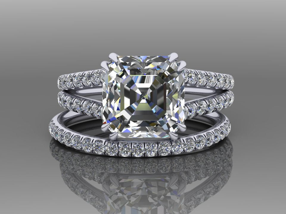 Ascher Cut Forever One Moissanite, Diamond Engagement Set