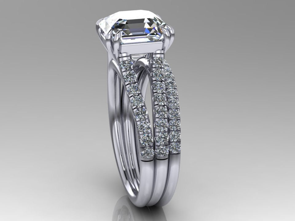 Ascher Cut Forever One Moissanite, Diamond Engagement Set