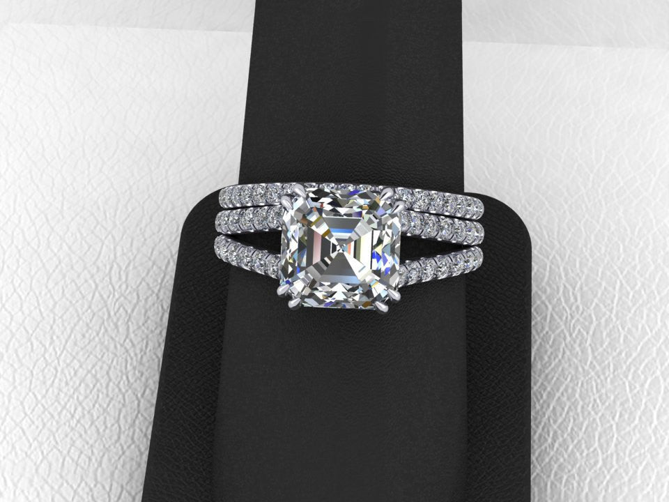 Ascher Cut Forever One Moissanite, Diamond Engagement Set