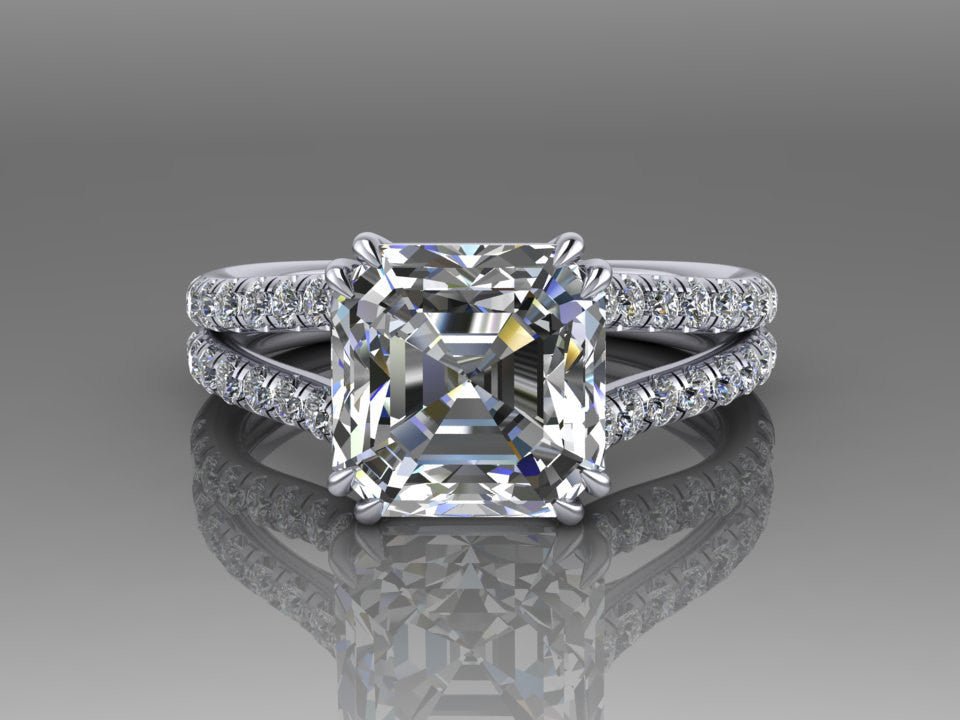 Forever One Moissanite Wedding Ring Split Shank Diamond Ring