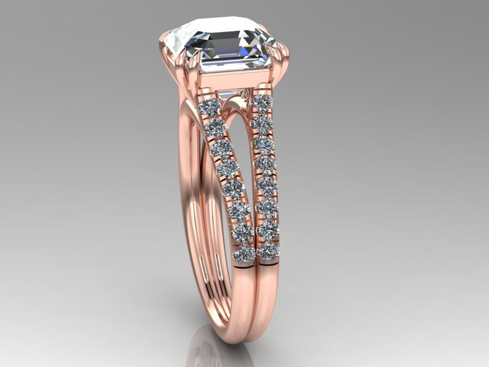 Ascher Cut 18K Rose Gold Forever One Moissanite Wedding Ring
