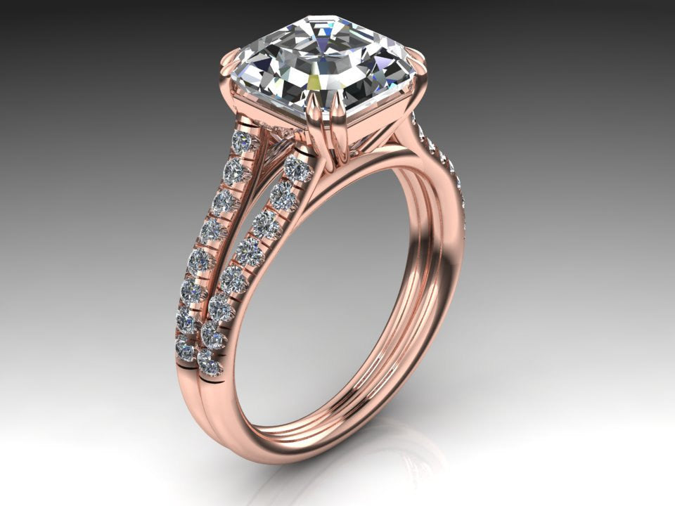 Ascher Cut 18K Rose Gold Forever One Moissanite Wedding Ring