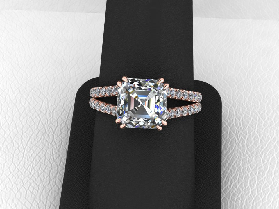 Ascher Cut 18K Rose Gold Forever One Moissanite Wedding Ring