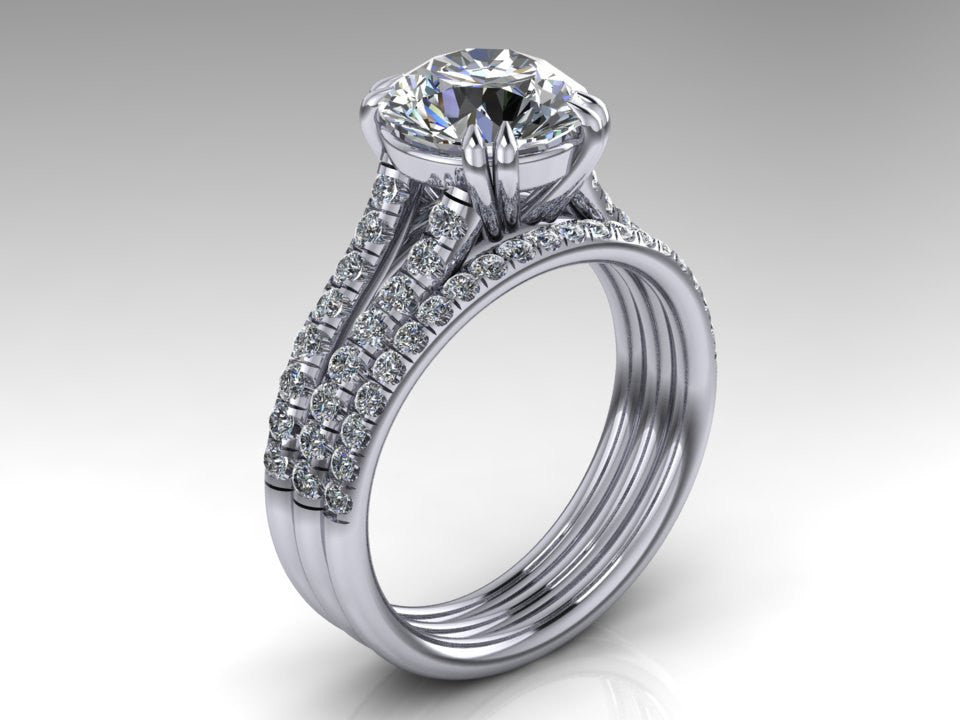 Forever One Round Moissanite and Diamond Engagement Ring Set