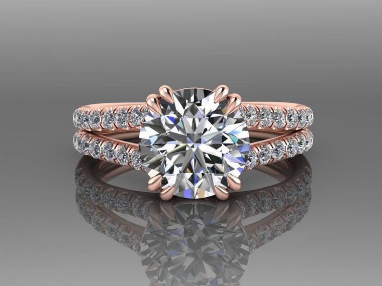 Round Forever One Moissanite Bridal Ring Set 18K Rose Gold