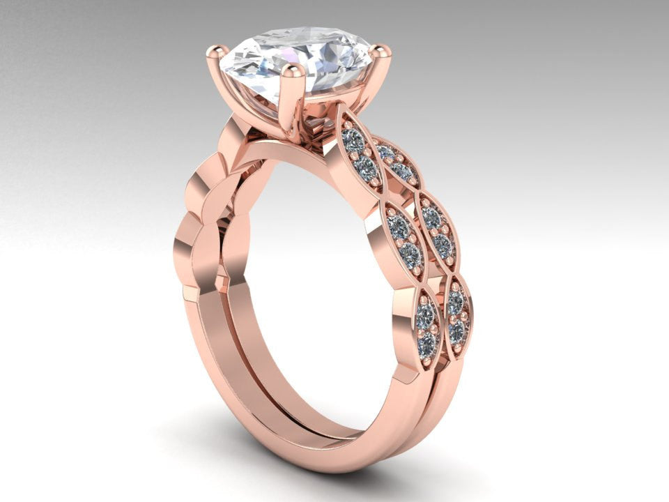 Rose Gold Oval Forever One Moissanite Engagement Ring Set