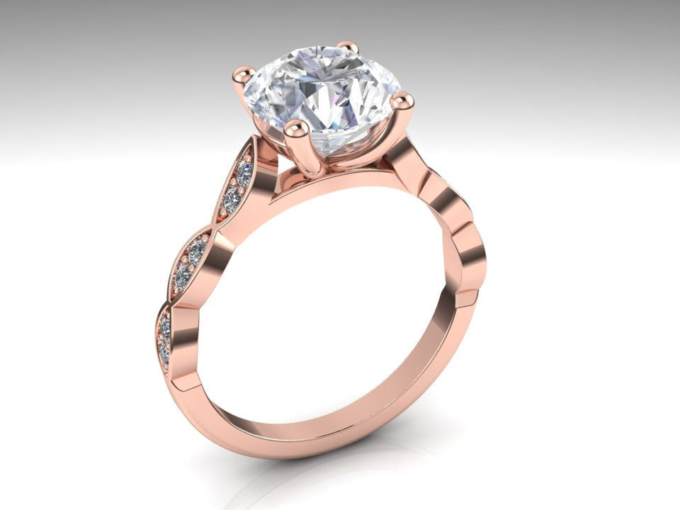 Leaves 14K Rose Gold Moissanite Diamond Engagement Ring