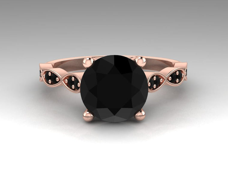 Black Diamond Ring Rose Gold Bridal Jewelry