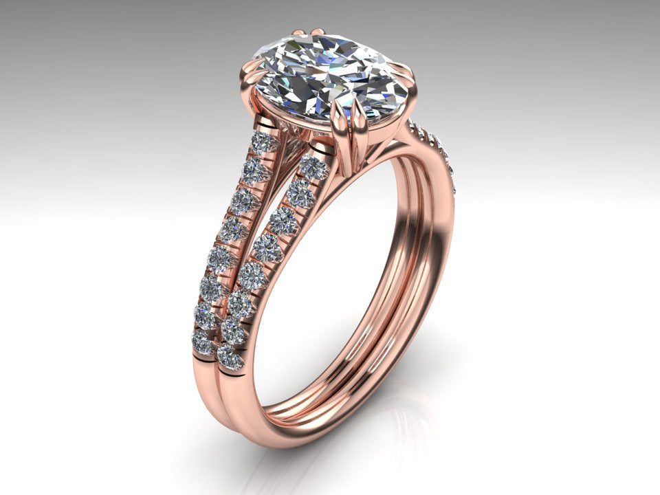Oval Cut Engagement Ring, 18K Rose Gold