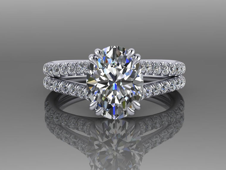 18K White Gold Oval Cut Engagement Ring
