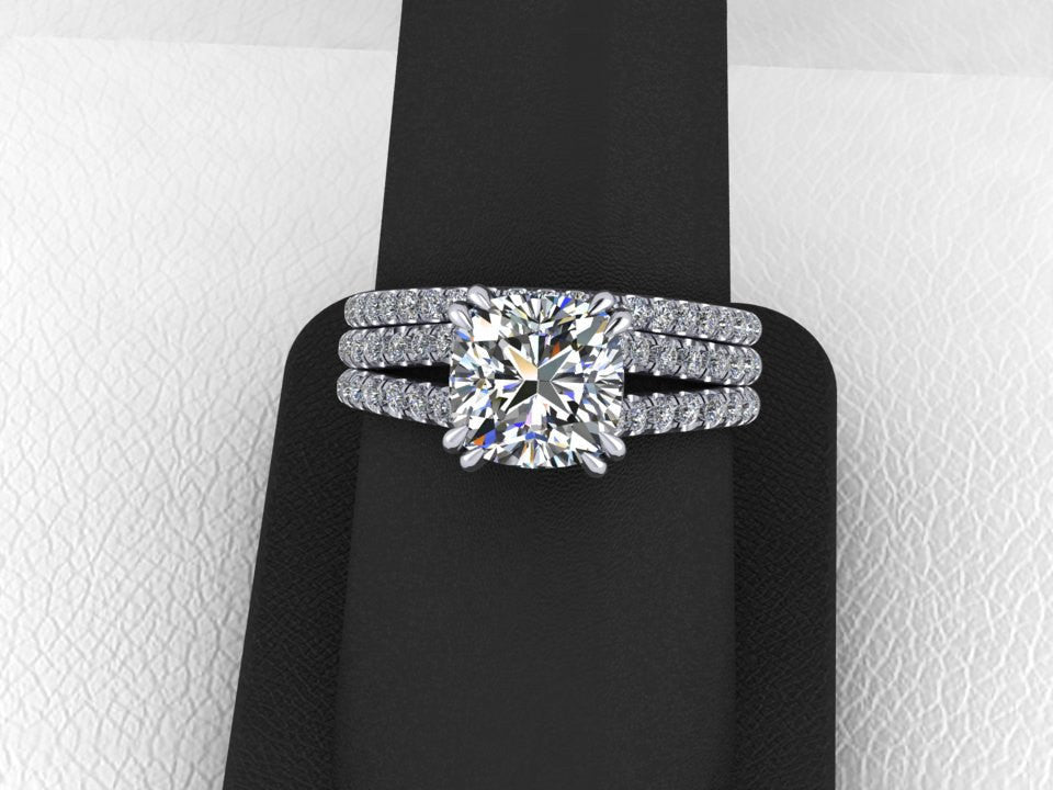 Cushion Cut Bridal Set Moissanite & Diamond Wedding Ring Set