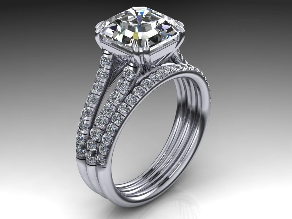 Ascher Cut Forever One Moissanite, Diamond Engagement Set