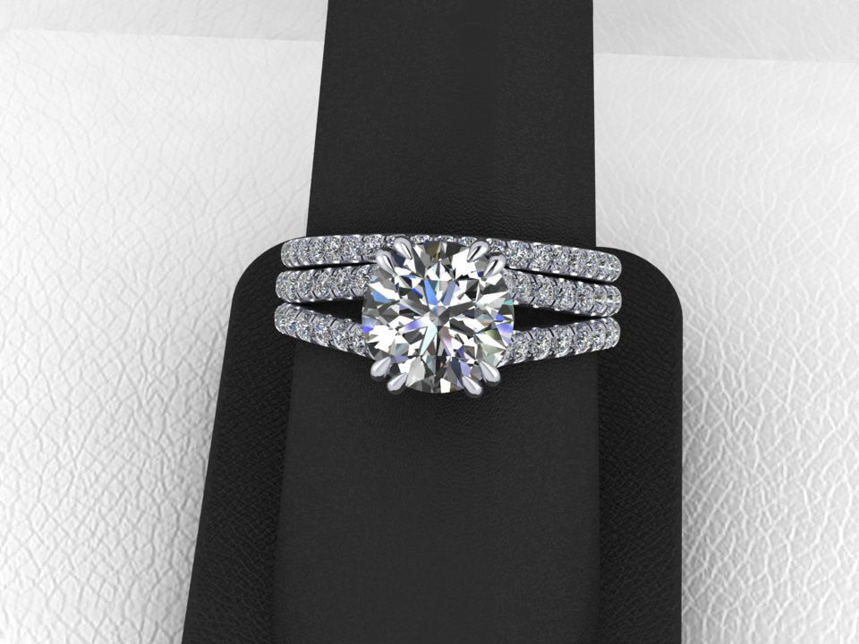 Forever One Round Moissanite and Diamond Engagement Ring Set
