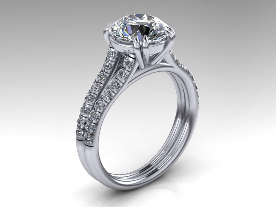 Round Forever One Moissanite and Diamond Engagement Ring