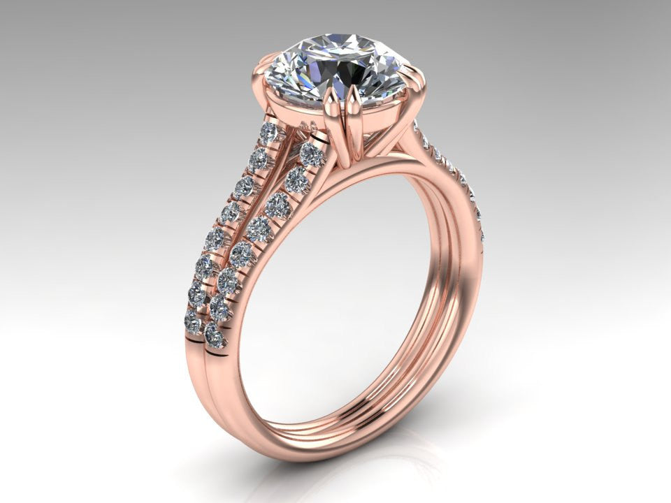 Round Forever One Moissanite Bridal Ring Set 18K Rose Gold