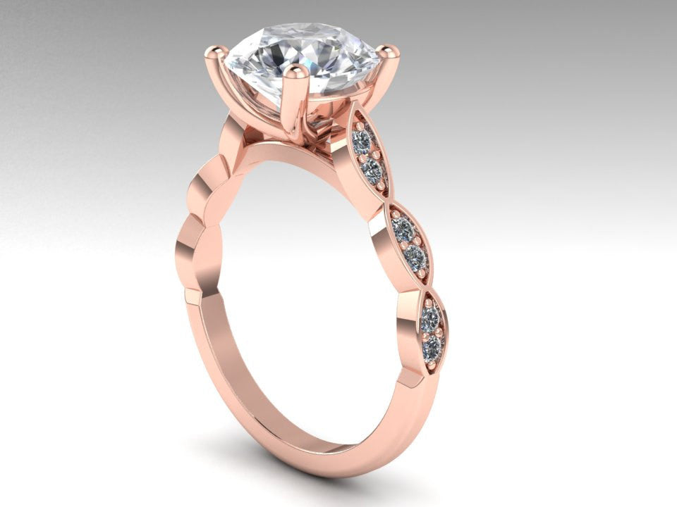 Leaves 14K Rose Gold Moissanite Diamond Engagement Ring