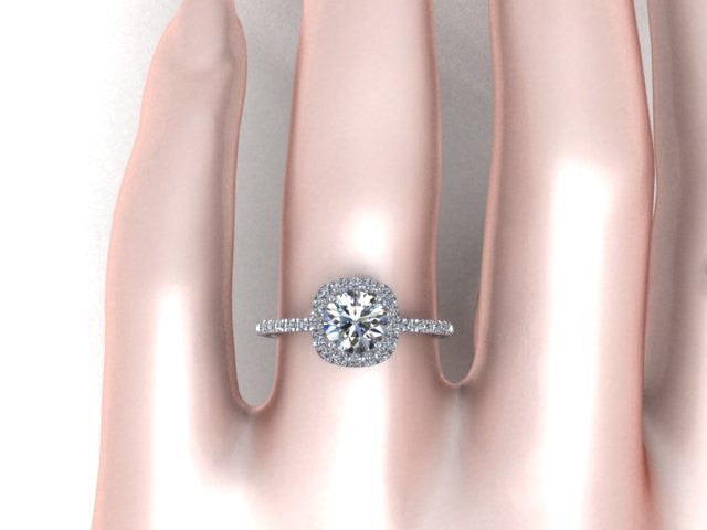 Diamond Alternative White Sapphire Halo Engagement Ring