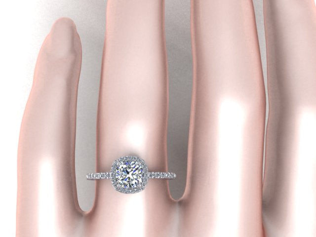 White Sapphire Engagement Ring, Diamond Halo Engagement Ring