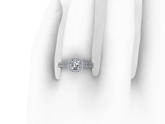 Diamond Halo Bridal Ring Set Forever One Moissanite Rings
