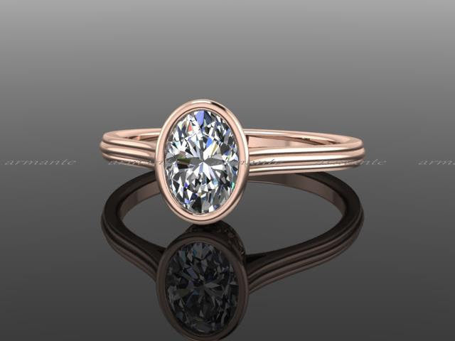 Bezel Set Oval Cut Moissanite Rose Gold Ring - Main Image