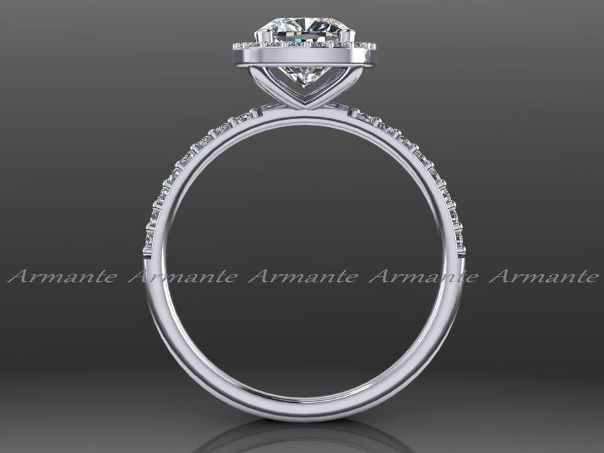 Cushion Cut Halo Moissanite and Diamond Engagement Ring