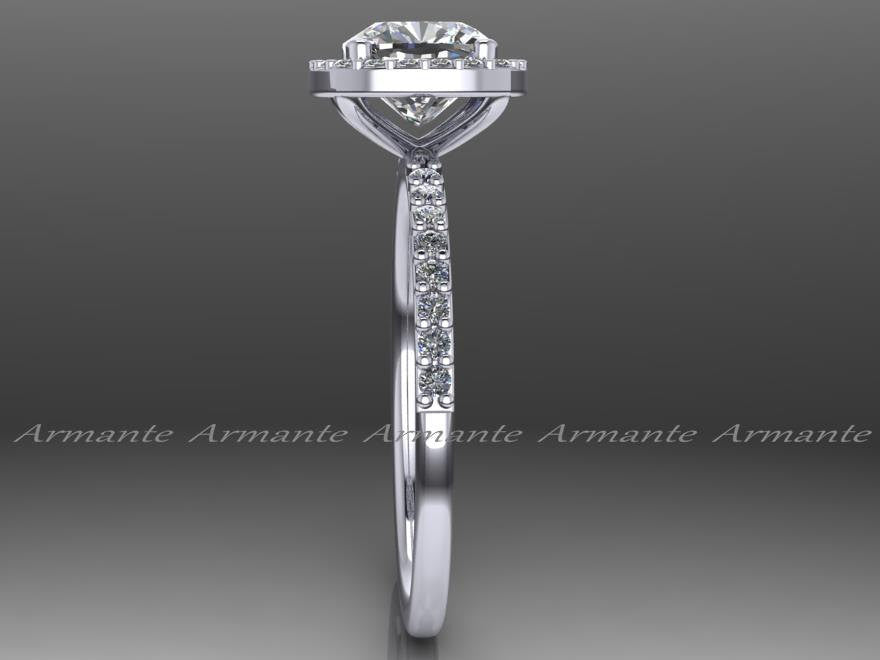 Cushion Cut Halo Moissanite and Diamond Engagement Ring