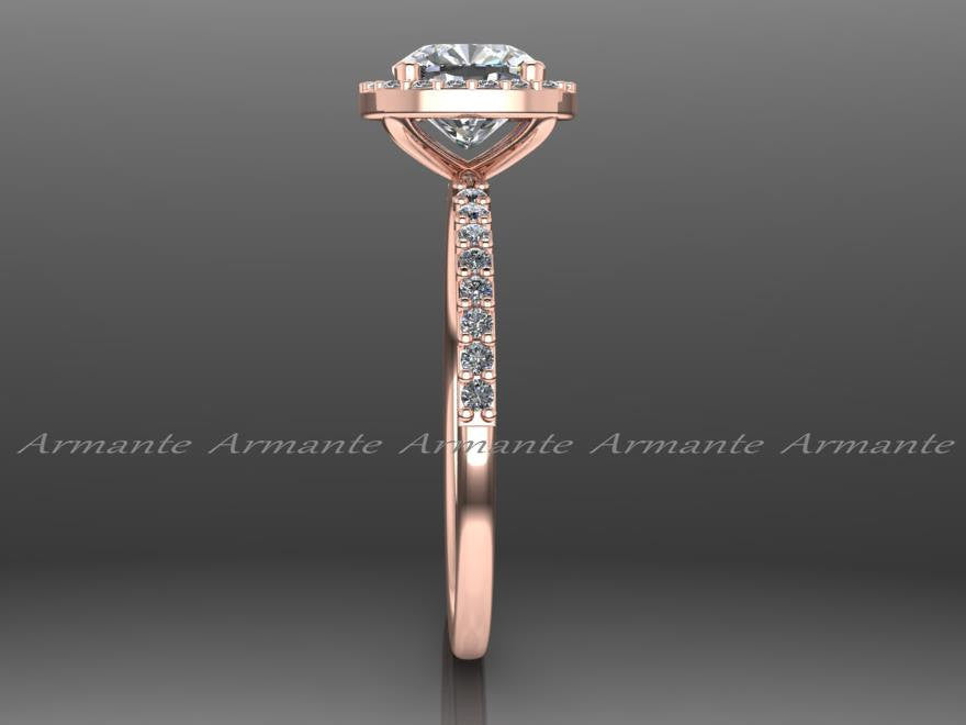 Rose Gold Forever Brilliant Moissanite Halo Engagement Ring