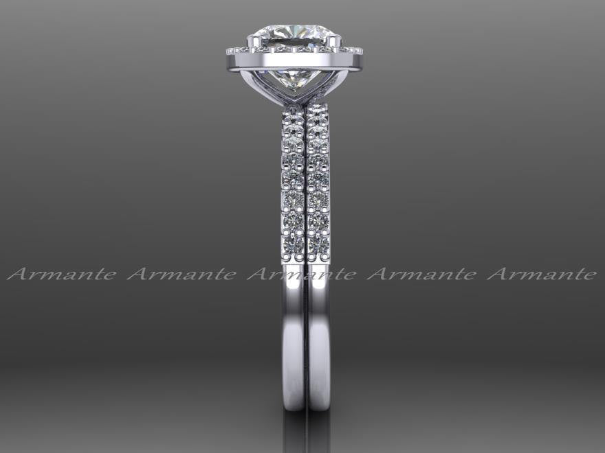 Moissanite Diamond Halo Engagement Ring Set 14K White Gold