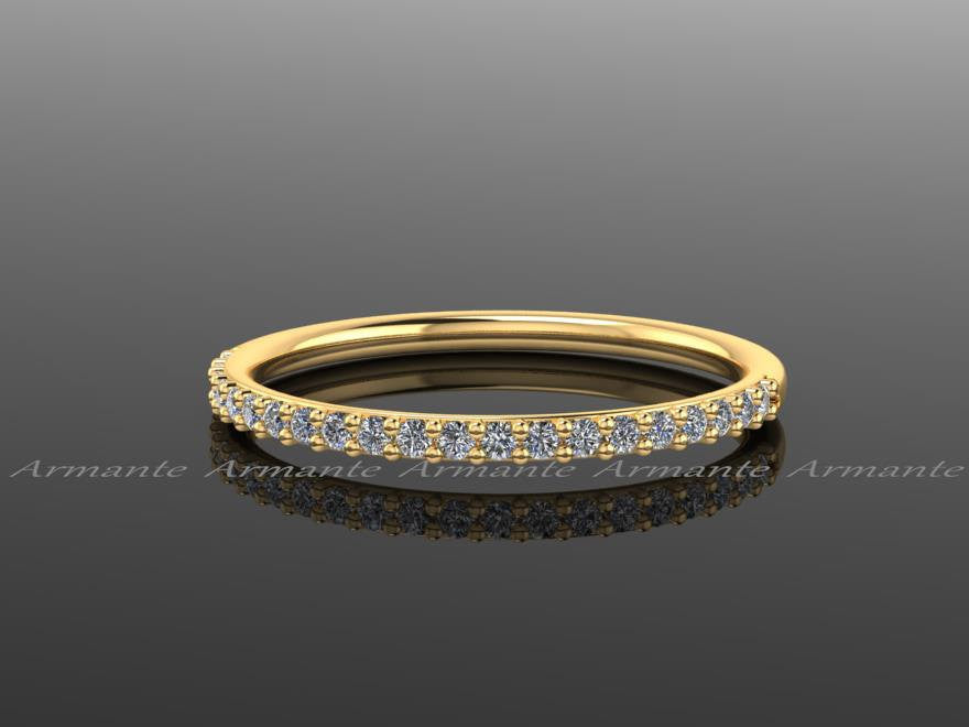 18K Yellow Gold Moissanite, Diamond Halo Engagement Ring Set
