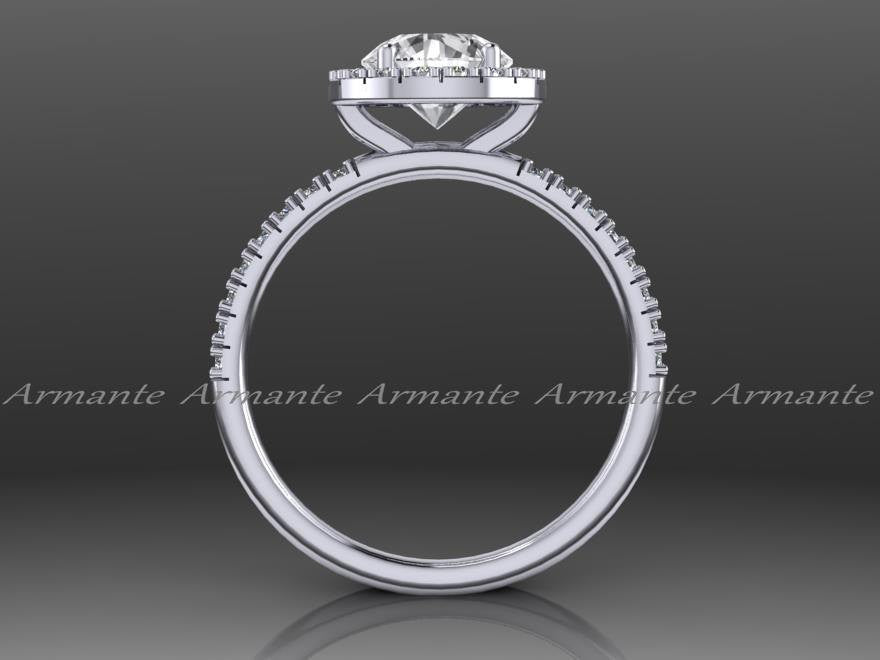 White Gold Halo White Sapphire Engagement Ring