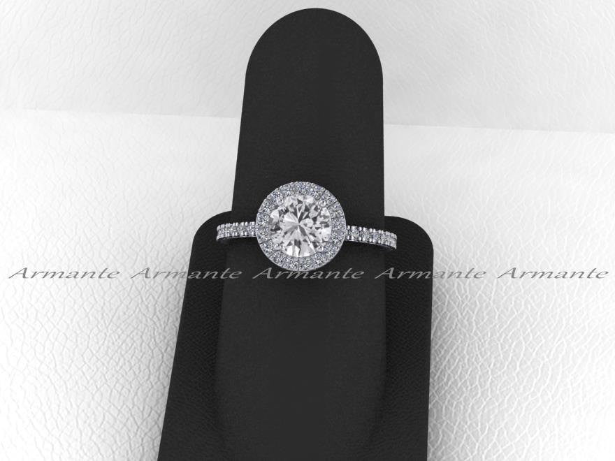 White Gold Halo White Sapphire Engagement Ring