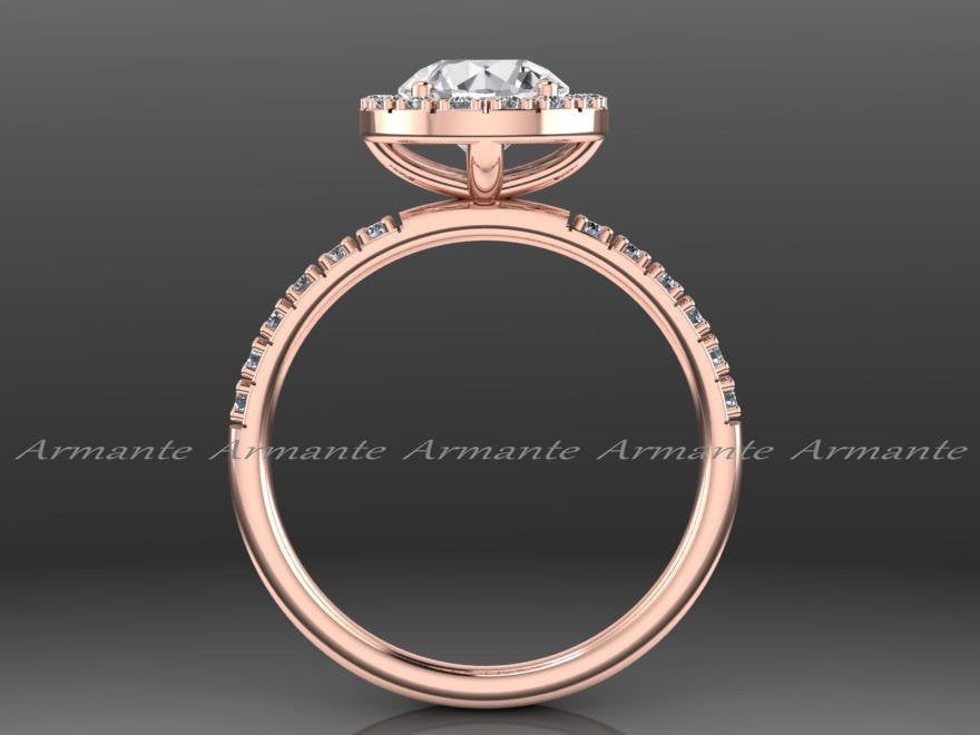 Halo Natural White Sapphire & Diamond Rose Gold Bridal Ring