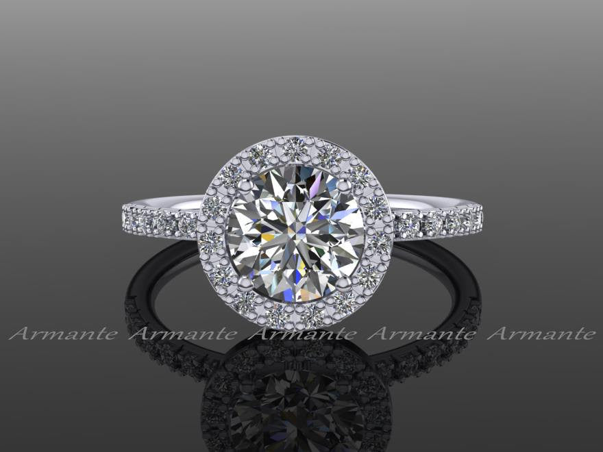 14K White Gold Halo Engagement Ring