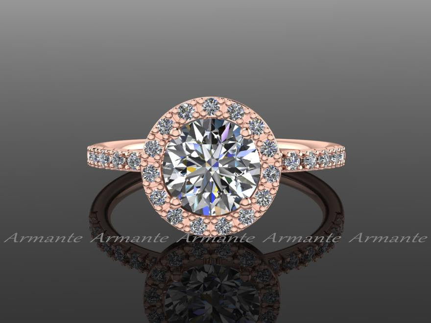 Halo 14K Rose Gold Moissanite & Diamond Engagement Ring