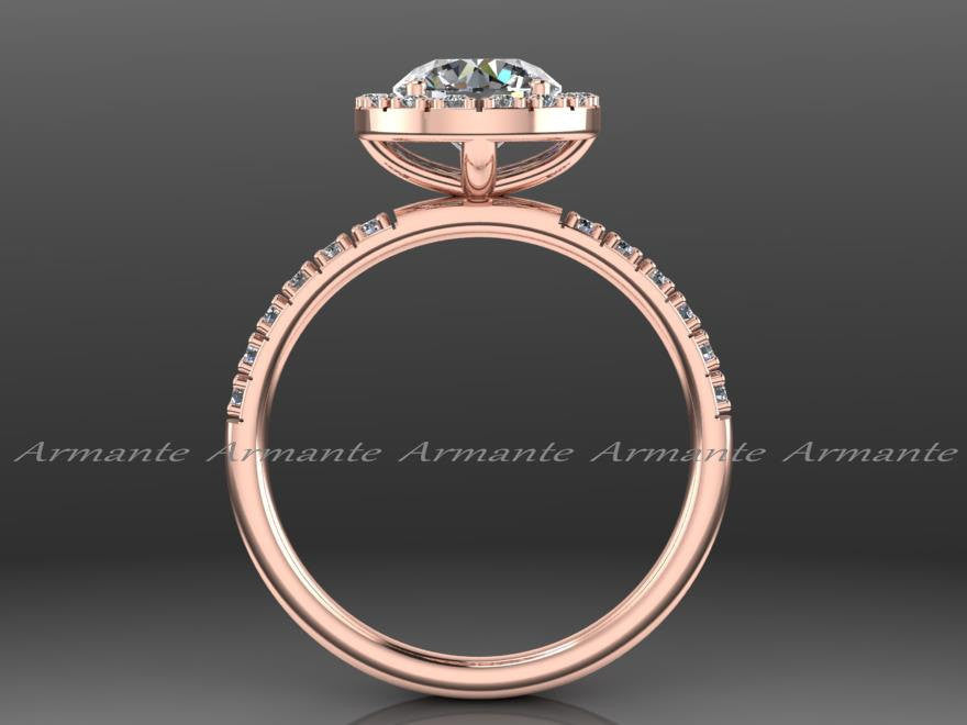 Halo 14K Rose Gold Moissanite & Diamond Engagement Ring