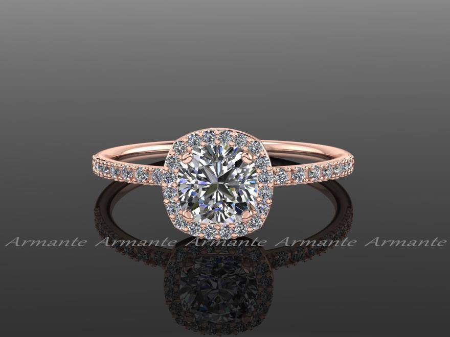 Rose Gold Halo Diamond & Moissanite Wedding Ring