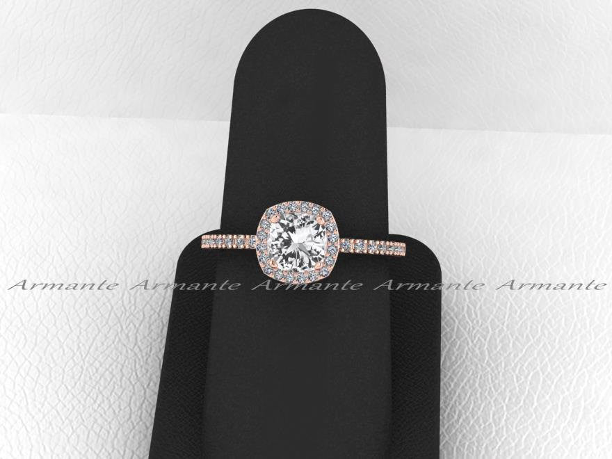 White Sapphire Engagement Ring, Diamond Halo Engagement Ring