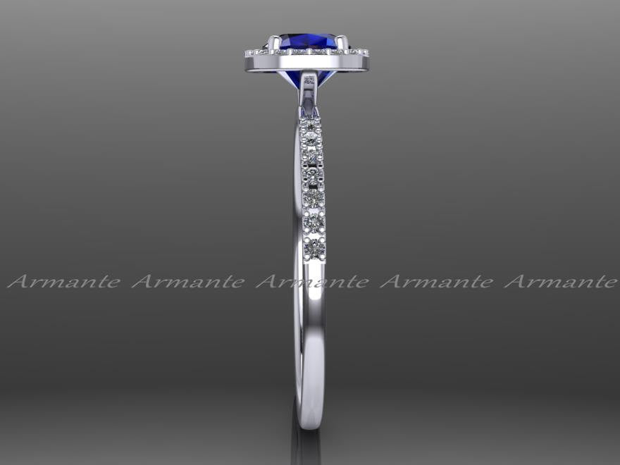Blue Sapphire & Engagement Ring Cushion Cut Ring