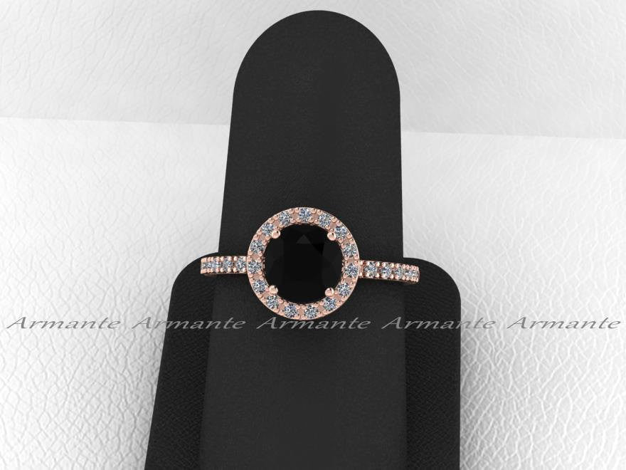 14K Rose Gold Halo Natural Black Diamond Engagement Ring