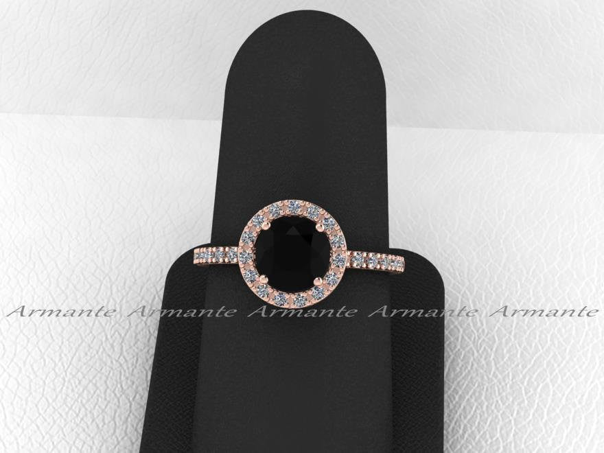 14K Rose Gold Halo Natural Black Diamond Engagement Ring